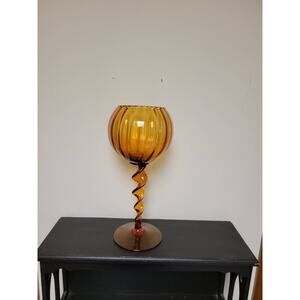 Vintage Empoli Snifter Vase, Twist Stem Onion, MCM Art Glass 13-3/4"